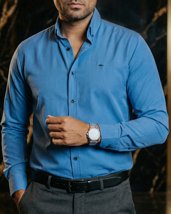 Camisa Hombre Casual Lisa Azul Maya