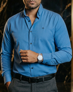 Camisa Hombre Casual Lisa Azul Maya