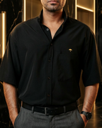 Camisa Hombre Casual Lisa Negro Oversize