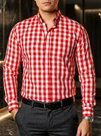 Camisa Hombre Casual Cuadros Rojos Blancos