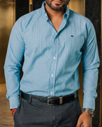 Camisa Hombre Casual Mini Cuadros Azules, Verdes, Blancos