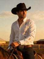 Camisa Hombre Casual Blanca Mini Figuras Bebidas Copas Tragos