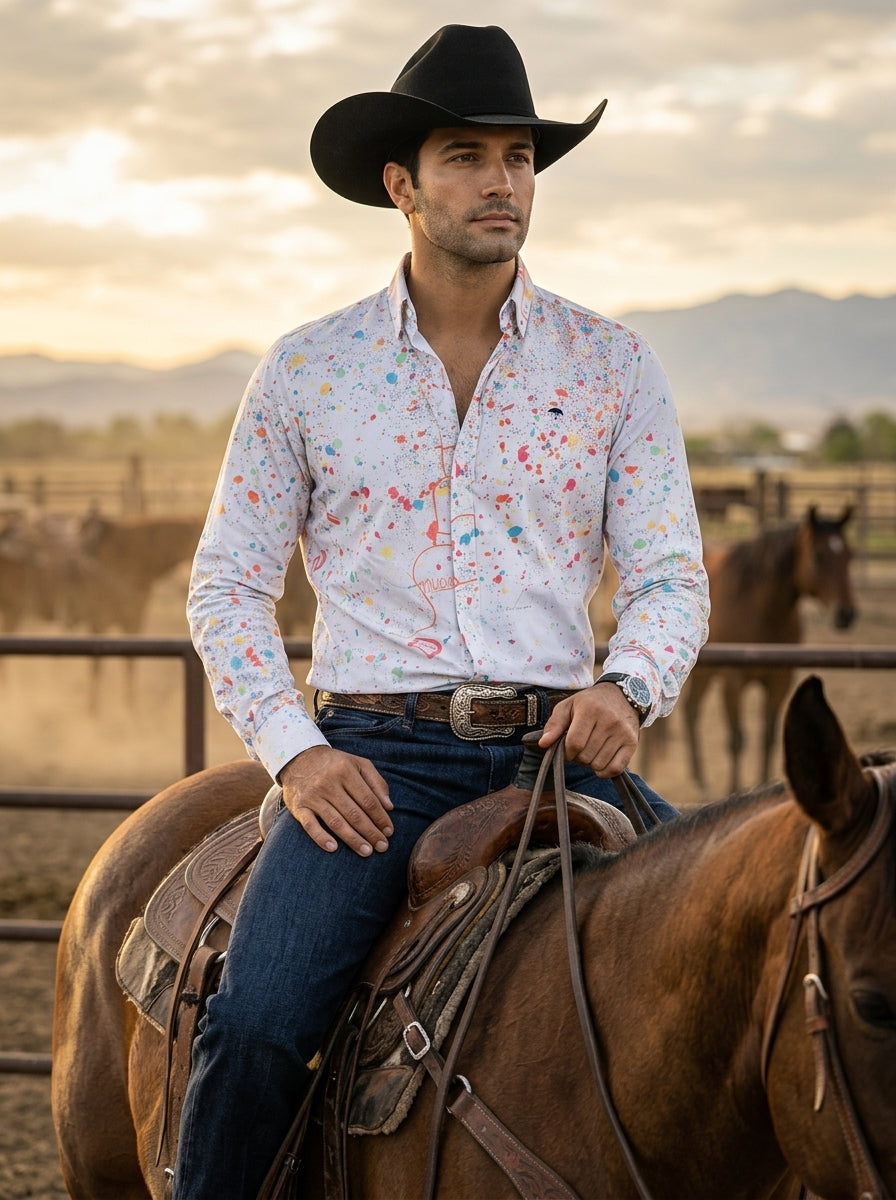 Camisa Hombre Casual Salpicadura Pintura Kawas
