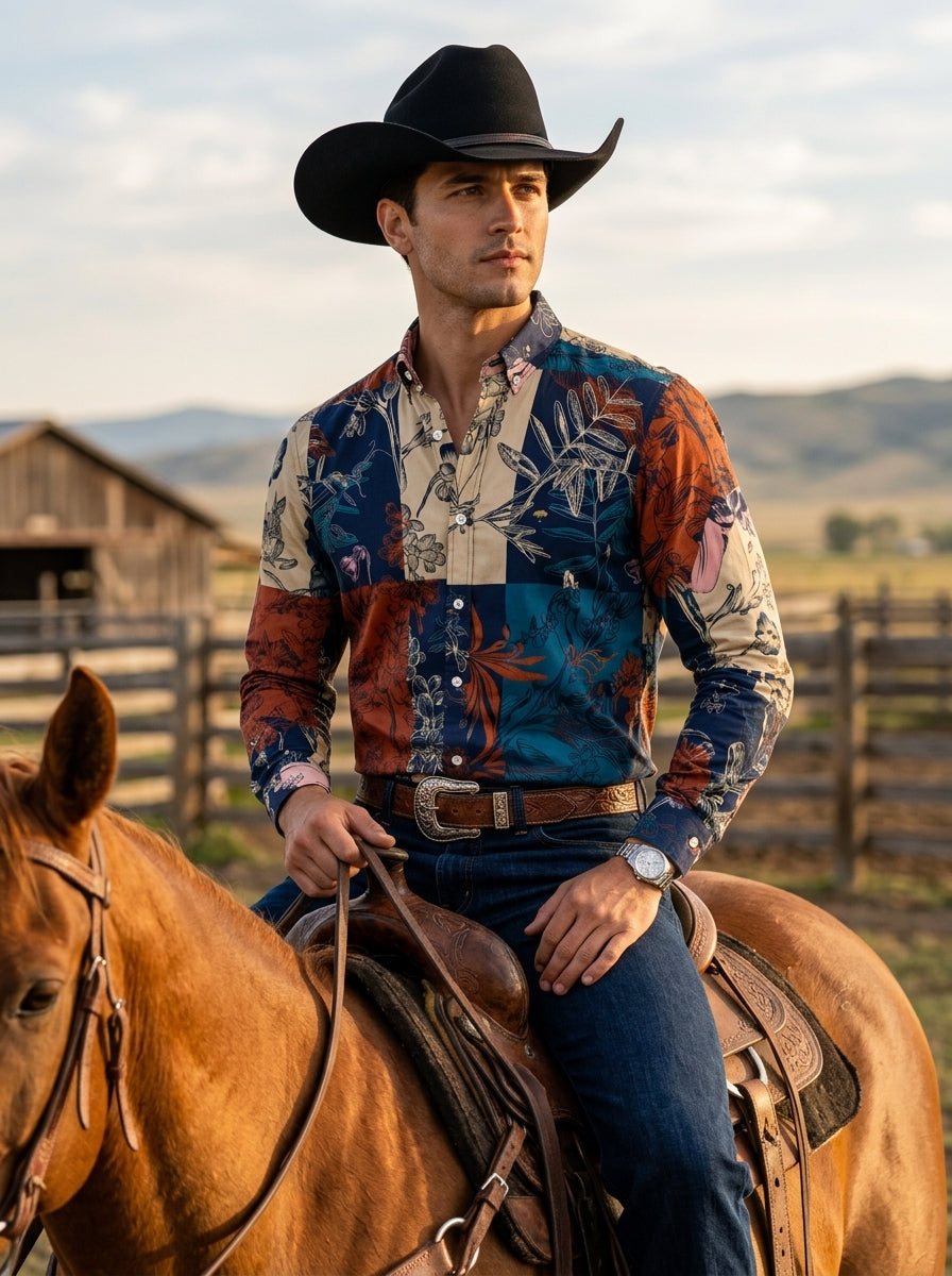 Camisa Hombre Casual Cuadros Colores Flores