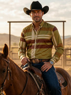Camisa Hombre Casual Verde Olivo Detalle Griego Chocolate