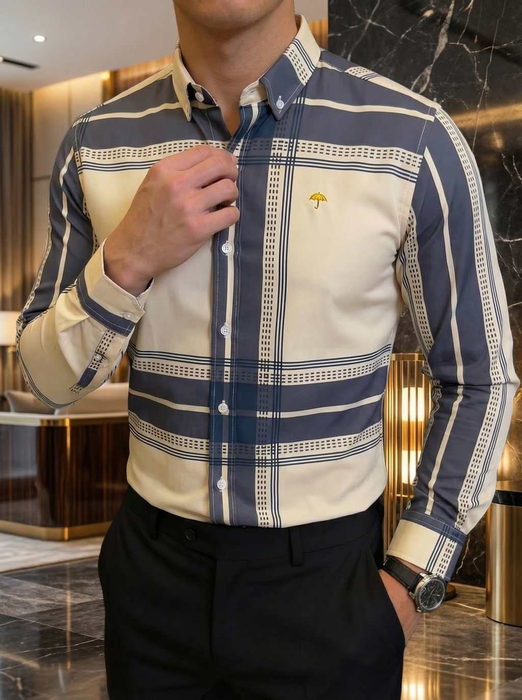 Camisa Hombre Casual Beige Línea Imperial Gris