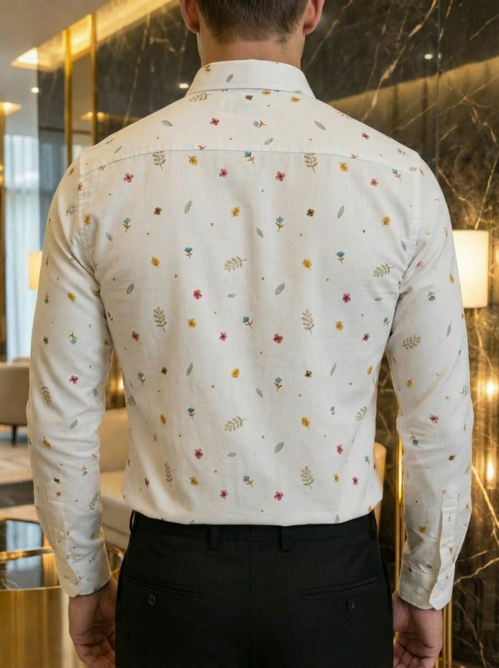 Camisa Hombre Casual Blanco Flores De Jardín
