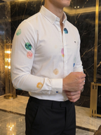 Camisa Hombre Casual Blanca Planetas