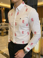 Camisa Hombre Casual Blanca Tigres Rojos
