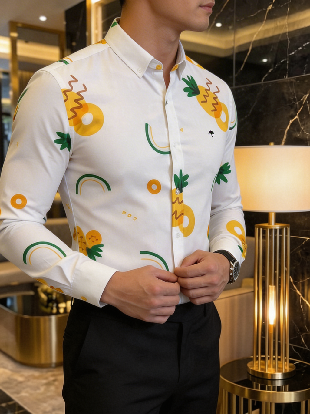 Camisa Hombre Casual Blanca Piñas