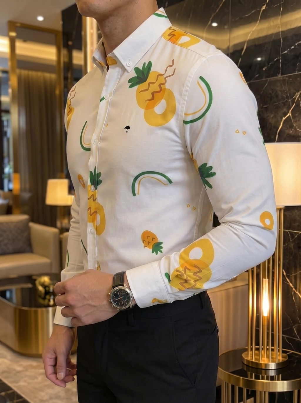 Camisa Hombre Casual Blanca Piñas