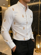 Camisa Hombre Casual Blanca Figuras Amarillas