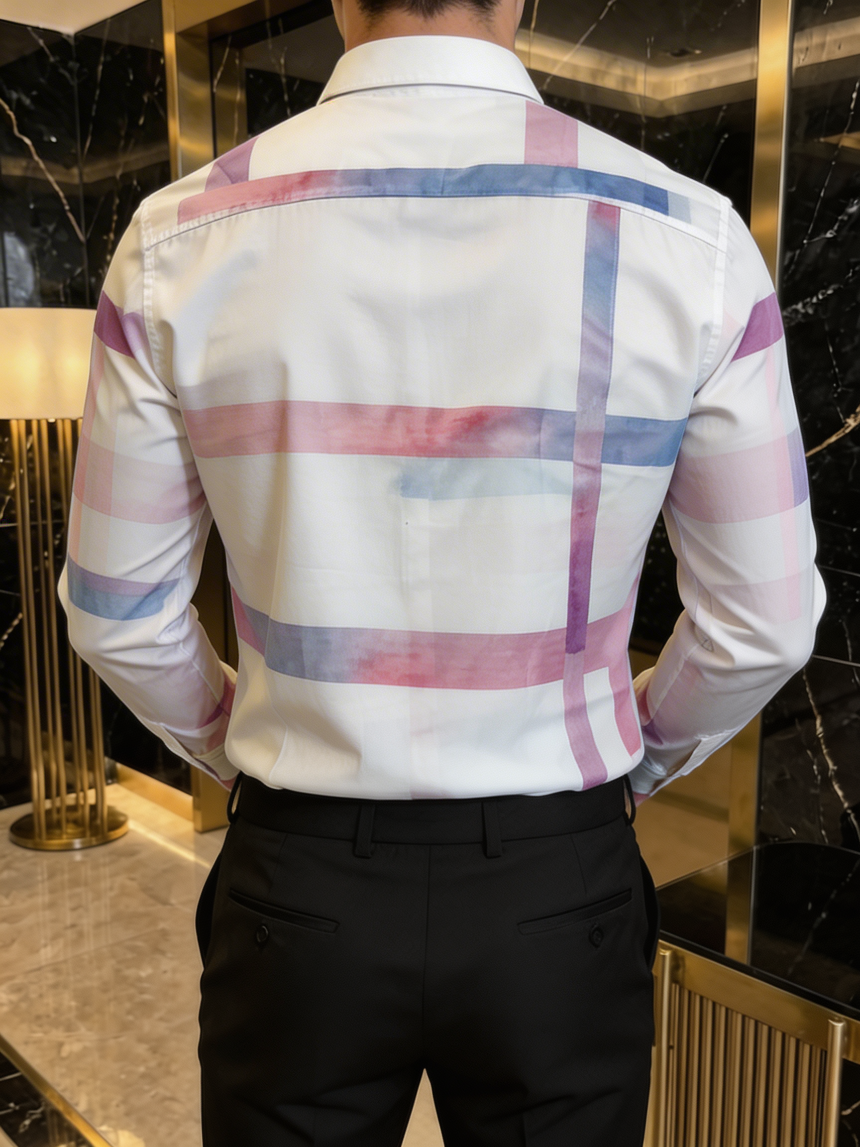 Camisa Hombre Casual Blanca Franjas Rosas Azules