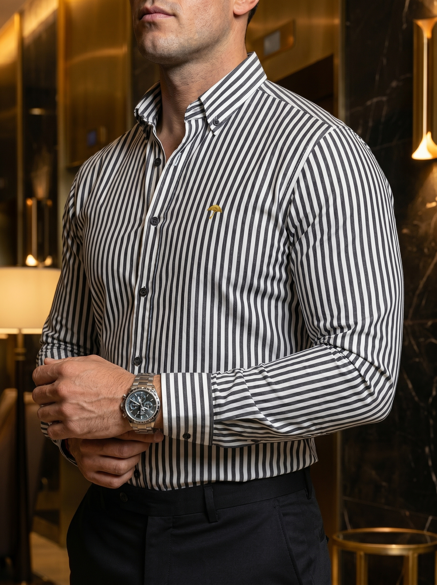 Camisa Hombre Casual Rayas Negras Blancas