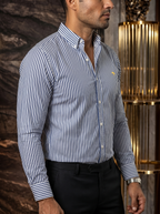 Camisa Hombre Casual Rayas Azul Marino Blanco