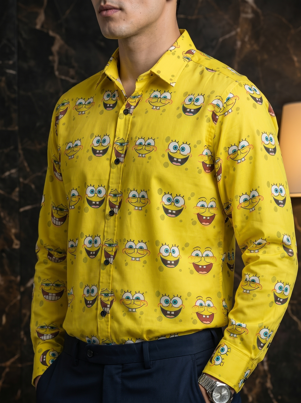 Camisa Hombre Casual Amarilla Bob Esponja