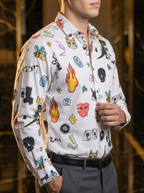 Camisa Hombre Casual Blanca Figuras Caricaturas Dinosaurio Fuego