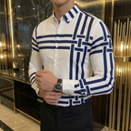 Camisa Hombre Casual Blanca Franjas Azul