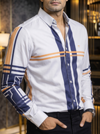 Camisa Hombre Casual Franjas Moradas Amarillas
