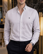 Camisa Hombre Casual Blanca Mini Círculos Negros