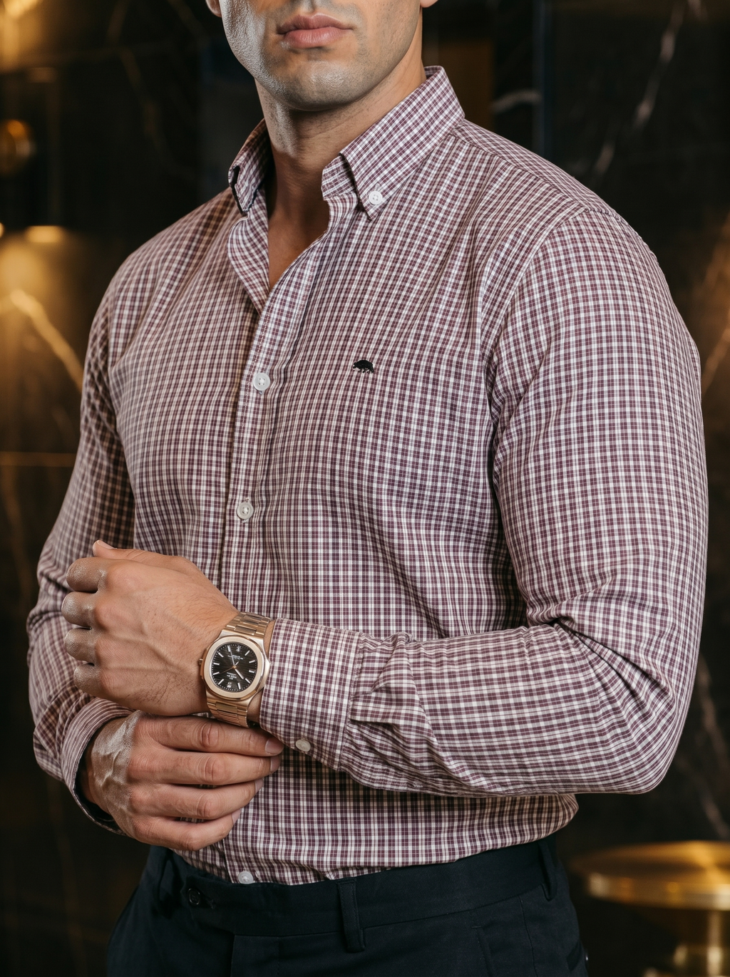 Camisa Hombre Casual Mini Cuadros Blancos Rojos Negros