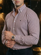 Camisa Hombre Casual Mini Cuadros Blancos Rojos Negros