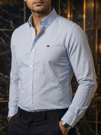 Camisa Hombre Casual Mini Cuadros Blancos Azules