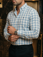 Camisa Hombre Casual Cuadros Gris Azulados Blancos