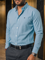 Camisa Hombre Casual Mini Cuadros Azules, Verdes, Blancos