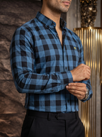 Camisa Hombre Casual Cuadros Azul Marino, Negros