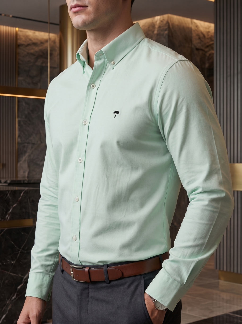 Camisa Hombre Casual Manga Larga Verde Menta