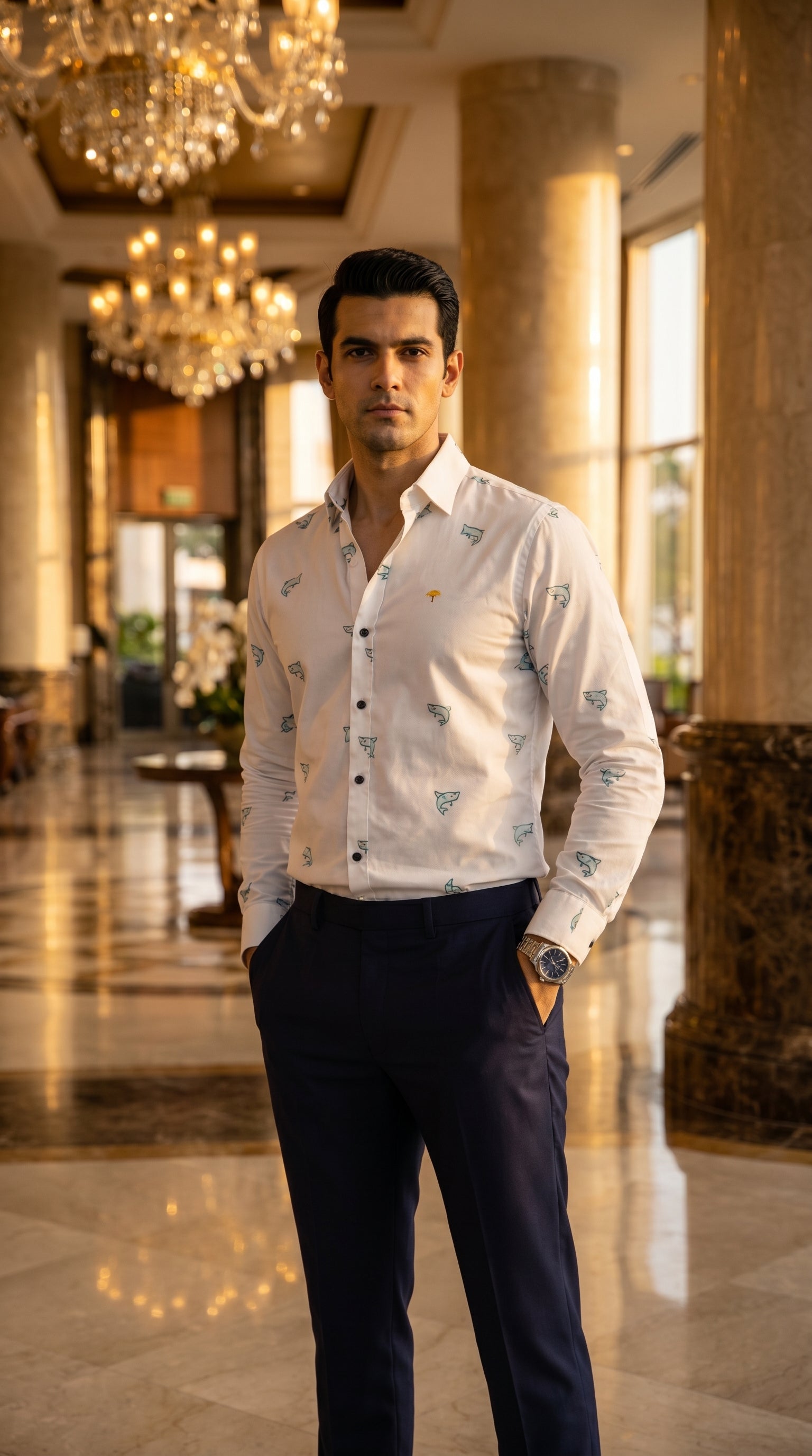 Camisa Hombre Lisa — Deep Ocean Shark | Moon & Rain