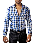Camisa Hombre Casual Cuadros Blancos, Azules, Negros - Tiendas Platino Camisas Hombre 34 (S)