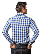 Camisa Hombre Casual Cuadros Blancos, Azules, Negros - Tiendas Platino Camisas Hombre 34 (S)