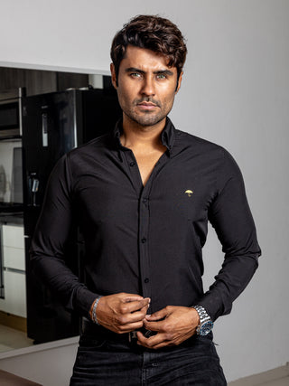 Camisa Hombre Casual Negro Mate