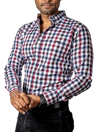 Camisa Hombre Casual Cuadros Marino, Rojos, Blancos