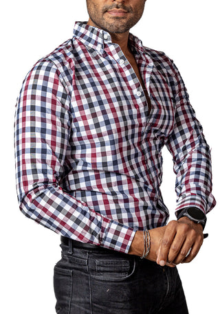 Camisa Hombre Casual Cuadros Marino, Rojos, Blancos