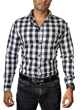 Camisa Hombre Casual Regular Cuadros Negros, Blancos