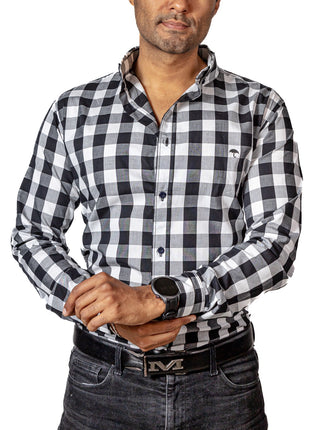 Camisa Hombre Casual Regular Cuadros Negros, Blancos