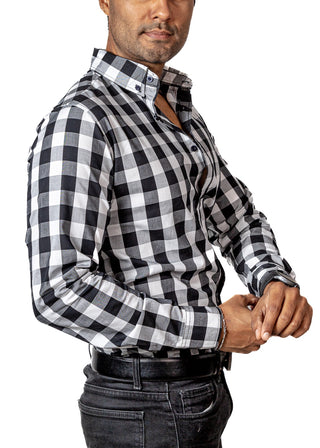 Camisa Hombre Casual Regular Cuadros Negros, Blancos