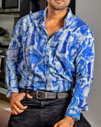 Camisa Hombre Estatua Renacentista Azul Regular Fit - 36 (M)-Tiendas Platino