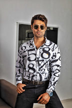Camisa Hombre Casual Blanca Números Negros Regular Fit - 34 (S)-Tiendas Platino