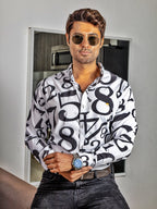 Camisa Hombre Casual Blanca Números Negros Regular Fit - 34 (S)-Tiendas Platino