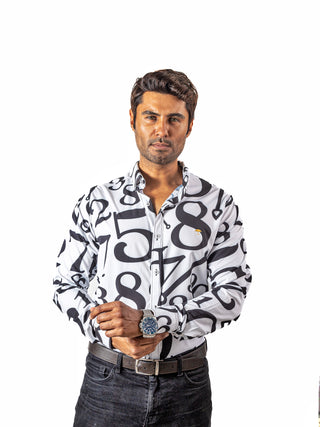 Camisa Hombre Casual Blanca Números Negros Regular Fit