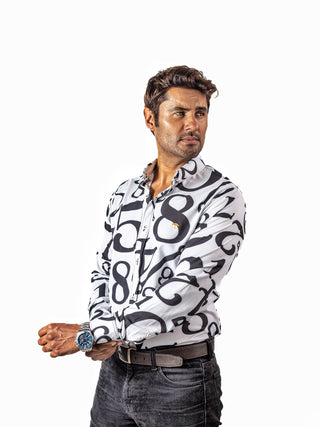 Camisa Hombre Casual Blanca Números Negros Regular Fit