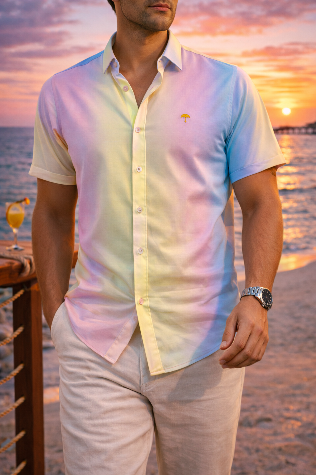 Camisa Hombre Casual Slim Fit Rayas Colores Pasteles