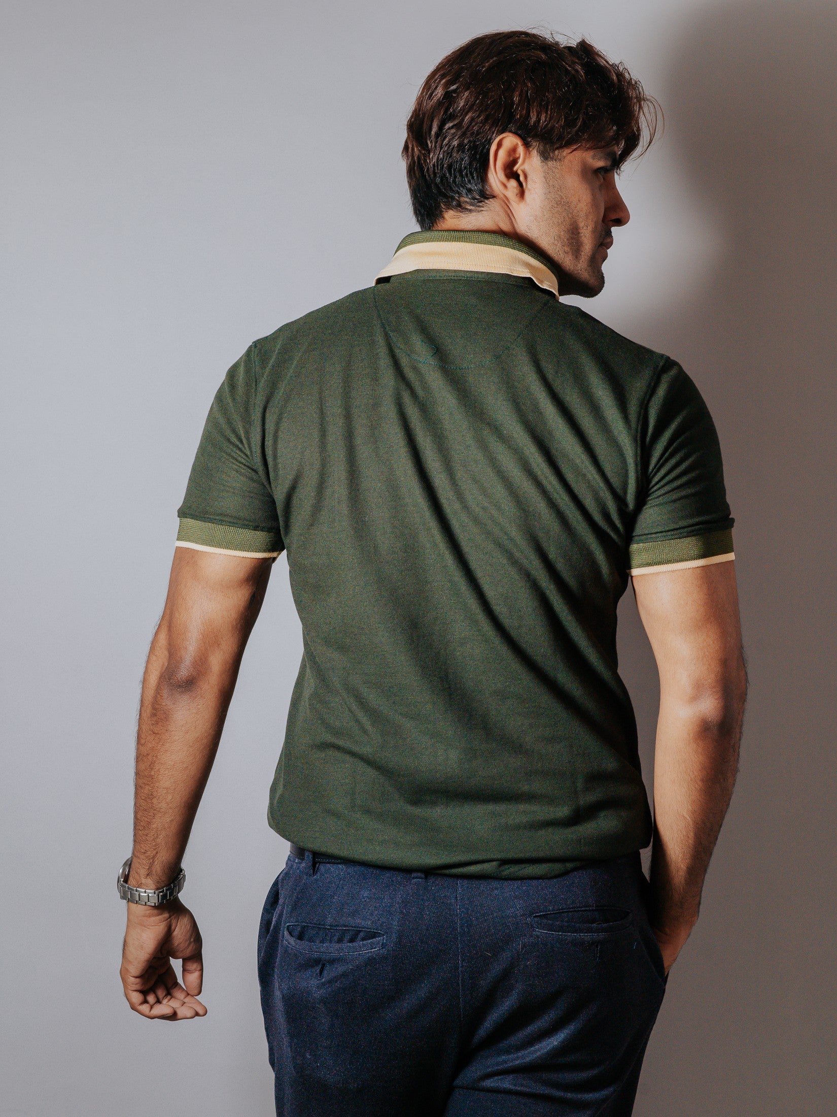 Playera Polo Hombre Slim Fit Verde Detalle Beige
