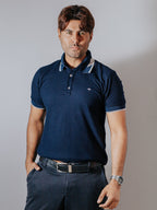 Playera Polo Hombre Slim Fit Azul Marino Detalle Gris