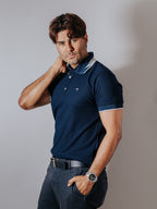 Playera Polo Hombre Slim Fit Azul Marino Detalle Gris