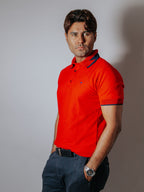 Playera Polo Hombre Slim Fit Rojo Detalle Azul Marino